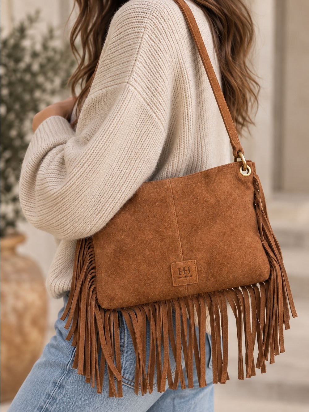 Haute Hippie Suede Fringe Crossbody Bag Brown New With Tags NWT